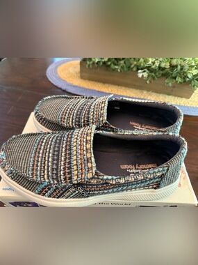 BOBS Skechers washable Moccasins Slip-On Beach Crush Navy multi Sz8